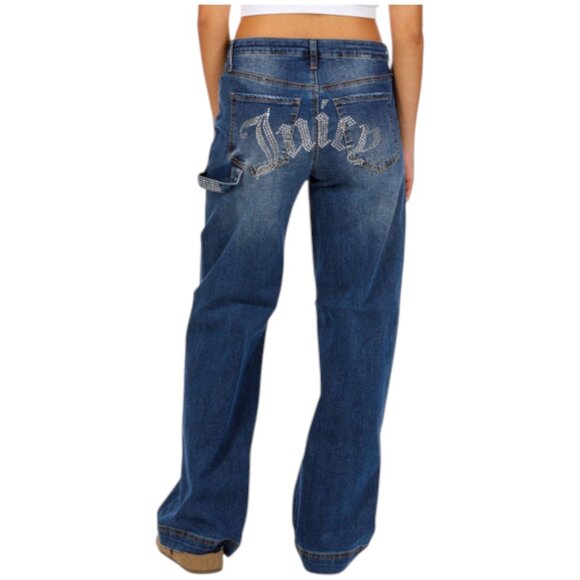 JUICY COUTURE STRAIGHT LEG HIGH WAIST JEANS RHINESTONE LOGO - Picture 1 of 4